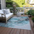 10' X 14' Teal and Gray Abstract Washable Indoor Outdoor Area Rug