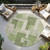 8' Green Sage And Beige Round Geometric Washable Indoor Outdoor Area Rug