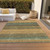 9' X 12' Wheat Brown And Teal Blue Striped Washable Indoor Outdoor Area Rug
