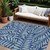 9' X 12' Navy Blue And Light Blue Floral Washable Indoor Outdoor Area Rug