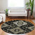 8' Black Ivory And Taupe Round Medallion Washable Indoor Outdoor Area Rug