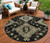 8' Black Ivory And Taupe Round Medallion Washable Indoor Outdoor Area Rug