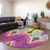 8' Pink Lime Green And Orange Round Ikat Washable Indoor Outdoor Area Rug