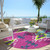 8' Pink Lime Green And Orange Round Ikat Washable Indoor Outdoor Area Rug