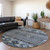 8' Blue Gray And Charcoal Round Tribal Washable Indoor Outdoor Area Rug