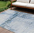 8' X 10' Sky Blue And Ivory Striped Washable Indoor Outdoor Area Rug