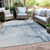 8' X 10' Sky Blue And Ivory Striped Washable Indoor Outdoor Area Rug