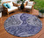 8' Navy Blue Gray And Green Round Floral Medallion Washable Indoor Outdoor Area Rug