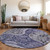 8' Navy Blue Gray And Green Round Floral Medallion Washable Indoor Outdoor Area Rug