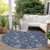 8' Denim Blue And Navy Blue Round Floral Washable Indoor Outdoor Area Rug - Denim Blue, Navy Blue
