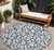 8' Beige And Blue Round Geometric Washable Indoor Outdoor Area Rug