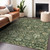 10' X 14' Green Tan And Gray Floral Washable Indoor Outdoor Area Rug