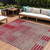 10' X 14' Burgundy Pink And Blush Striped Washable Indoor Outdoor Area Rug