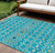 10' X 14' Teal Blue Ivory And Gold Geometric Washable Indoor Outdoor Area Rug