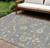 10' X 14' Gray Blue And Green Floral Washable Indoor Outdoor Area Rug