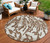 8' Chocolate Beige And Ivory Round Animal Print Washable Indoor Outdoor Area Rug