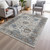 10' X 14' Beige And Blue Floral Washable Indoor Outdoor Area Rug