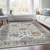 10' X 14' Beige And Blue Floral Washable Indoor Outdoor Area Rug