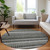 8' Gray Charcoal And Ivory Round Striped Washable Indoor Outdoor Area Rug
