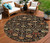 8' Black Brown And Red Round Floral Washable Indoor Outdoor Area Rug