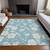 9' X 12' Sky Blue And Ivory Floral Washable Indoor Outdoor Area Rug Transitional Style - Sky Blue, Ivory Color