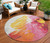 8' Blush Gold And Orange Round Abstract Washable Indoor Outdoor Area Rug