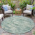 8' Teal Blue Linen And Pale Aqua Round Abstract Washable Indoor Outdoor Area Rug