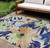 9' X 12' Navy Blue And Beige Floral Washable Indoor Outdoor Area Rug