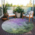 8' Purple Olive Green And Silver Round Abstract Washable Indoor Outdoor Area Rug