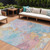 9' X 12' Teal Blue Gold And Pink Abstract Washable Indoor Outdoor Area Rug