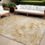 10' X 14' Cream and Gold Abstract Washable Non Skid Indoor Outdoor Area Rug