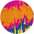 8' Pink Orange And Blue Round Abstract Washable Indoor Outdoor Area Rug