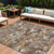 10' X 14' Brown Beige And Gray Floral Washable Indoor Outdoor Area Rug