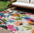 10' X 14' Ivory Pink Orange And Blue Floral Washable Indoor Outdoor Area Rug