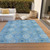 8' X 10' Denim Blue Sky Blue And Ivory Floral Medallion Washable Indoor Outdoor Area Rug