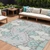 9' X 12' Mint Green Teal Blue And Ivory Ikat Washable Indoor Outdoor Area Rug