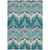 9' X 12' Teal Blue Navy Blue And Ivory Ikat Washable Indoor Outdoor Area Rug