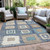 9' X 12' Navy Blue Beige And Ivory Geometric Washable Indoor Outdoor Area Rug