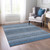 10' X 14' Denim Blue And Ivory Striped Washable Indoor Outdoor Area Rug