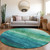 8' Teal Blue And Green Round Abstract Washable Indoor Outdoor Area Rug