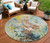 8' Ivory Blue And Yellow Round Abstract Washable Indoor Outdoor Area Rug