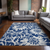 10' X 14' Navy and Ivory Floral Washable Non Skid Indoor Outdoor Area Rug