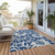 10' X 14' Navy and Ivory Floral Washable Non Skid Indoor Outdoor Area Rug