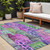 9' X 12' Purple Lilac And Green Village Houses Washable Indoor Outdoor Area Rug