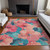 10' X 14' Salmon And Teal Blue Floral Washable Indoor Outdoor Area Rug