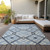 8' X 10' Sky Blue Navy Blue And Ivory Geometric Washable Indoor Outdoor Area Rug
