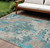 10' X 14' Teal Blue Ivory And Light Brown Damask Washable Indoor Outdoor Area Rug