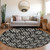 8' Black And Ivory Round Floral Washable Indoor Outdoor Area Rug Transitional Style - Black, Ivory Color
