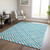9' X 12' Teal Blue And Ivory Geometric Washable Indoor Outdoor Area Rug - Teal Blue, Ivory