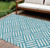 9' X 12' Teal Blue And Ivory Geometric Washable Indoor Outdoor Area Rug - Teal Blue, Ivory